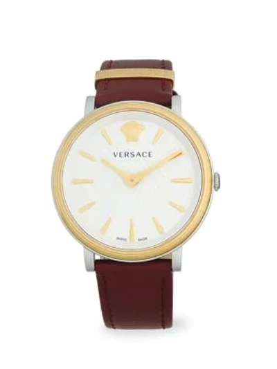 Shop Versace Goldtone Stainless Steel Leather-strap Watch