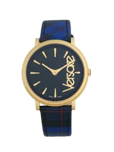 Shop Versace Goldtone Stainless Steel & Plaid Leather-strap Watch