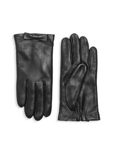 Shop Portolano Women's Perforated Leather Gloves In Black