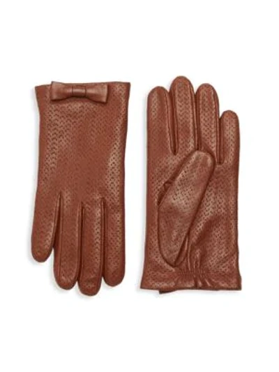 Shop Portolano Perforated Leather Gloves In Tobacco