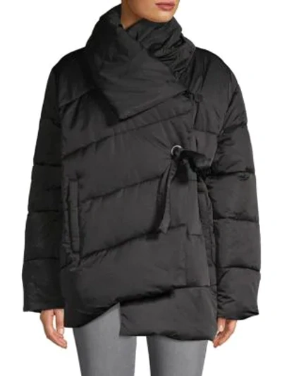 Shop Avec Les Filles Water-resistant Wrap Puffer Jacket In Black