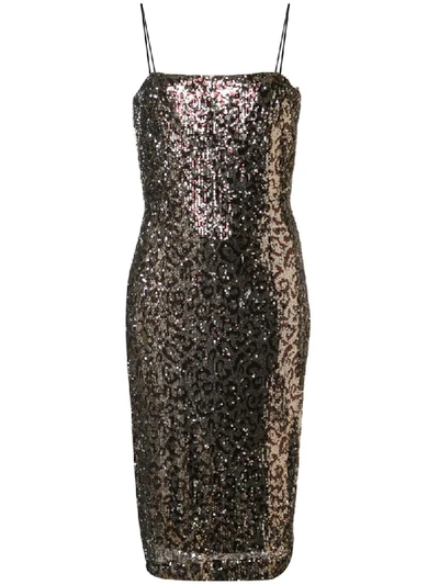 Shop Milly Leopard Print Glitter Dress In Gold/blk