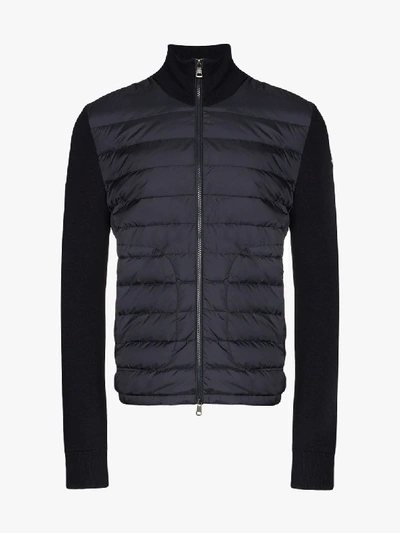Shop Moncler Panelled Zipped Sweater In Blue