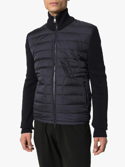 Shop Moncler Panelled Zipped Sweater In Blue