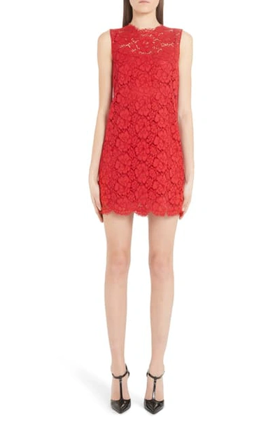 Shop Dolce & Gabbana Sleeveless Lace Minidress In Bright Red