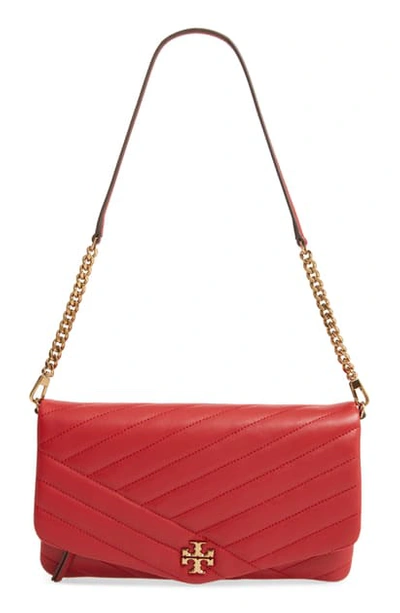 Shop Tory Burch Kira Chevron Quilted Leather Clutch In Red Apple
