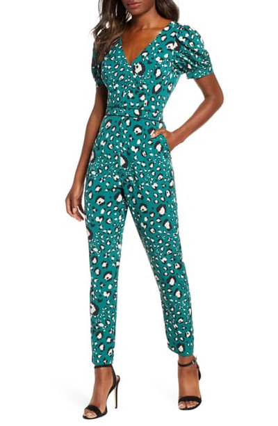 Shop Adelyn Rae Lilith Animal Print Jumpsuit In Ivy Multi