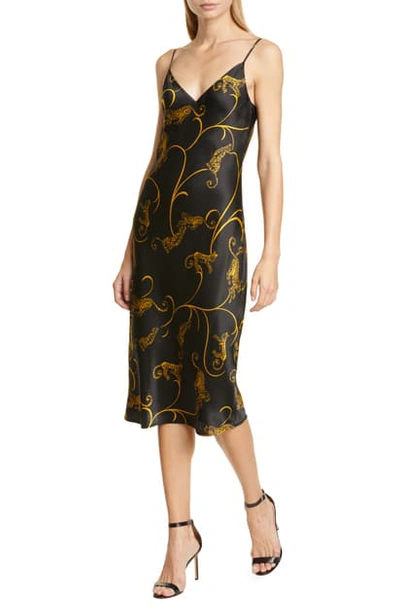 Shop L Agence Jodie Leopard Print Silk Slipdress In Black/ Gold Tiger