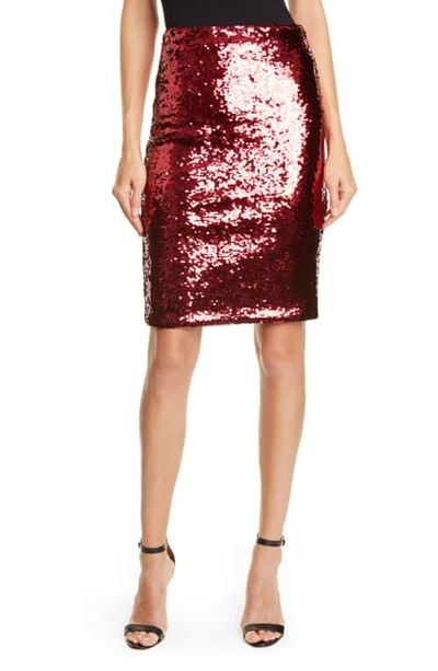 Shop Alice And Olivia Sequin Pencil Skirt In Bordeaux