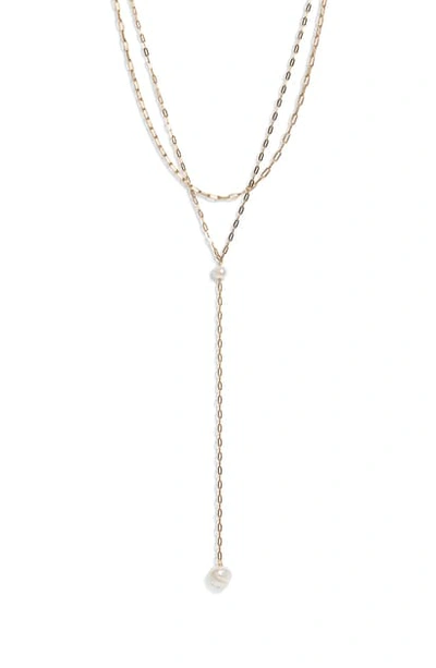 Shop Argento Vivo G Pearl Y-necklace In Gold