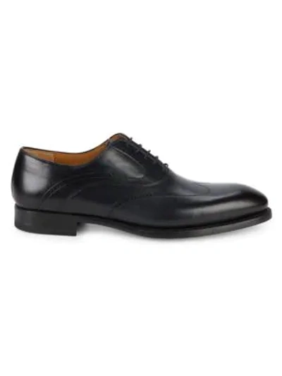 Shop Saks Fifth Avenue Leather Wingtip Oxfords In Navy