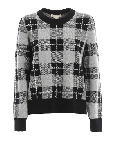 Shop Michael Kors Maxi Tartan Motif Cotton And Wool Sweater In Grey