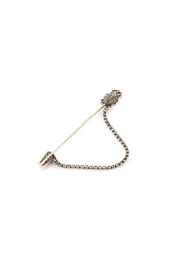Shop Alexander Mcqueen Swarovski Crystal Pavé Beetle Pin Single Earring In Metallic