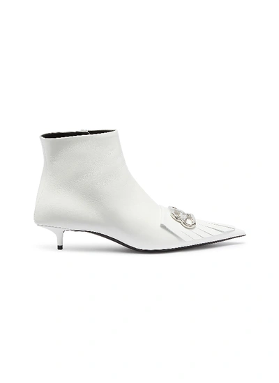 Shop Balenciaga 'fringe Knife' Leather Ankle Boots In White