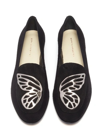 Shop Sophia Webster 'butterfly' Wing Appliqué Suede Loafers In Black Suede