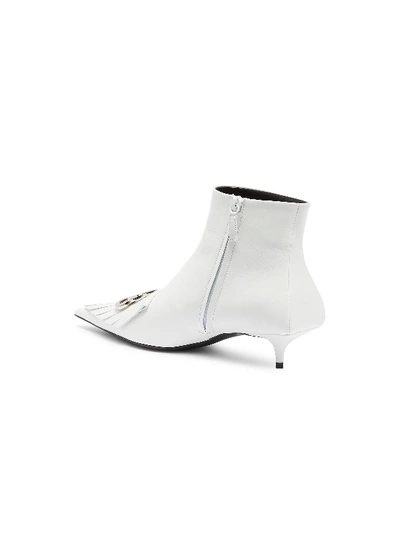 Shop Balenciaga 'fringe Knife' Leather Ankle Boots In White
