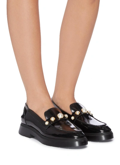 Shop Stuart Weitzman 'suki' Faux Pearl Embellished Leather Loafers