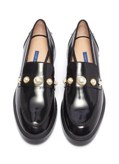 Shop Stuart Weitzman 'suki' Faux Pearl Embellished Leather Loafers