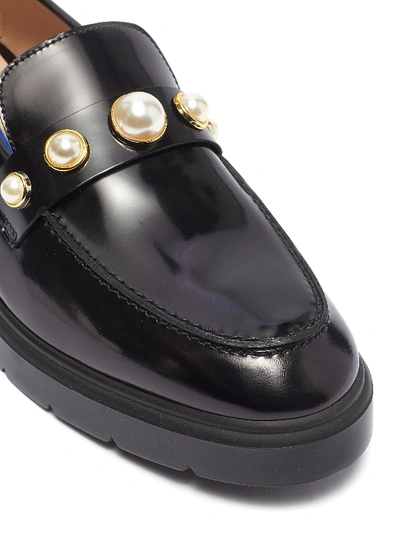 Shop Stuart Weitzman 'suki' Faux Pearl Embellished Leather Loafers