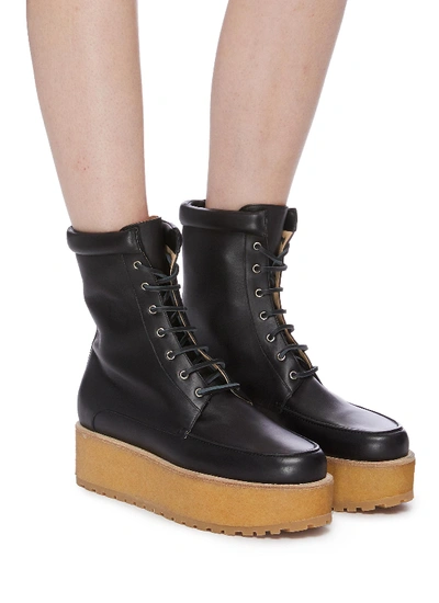 Shop Gabriela Hearst Leather Lace Up Platform Combat Boots