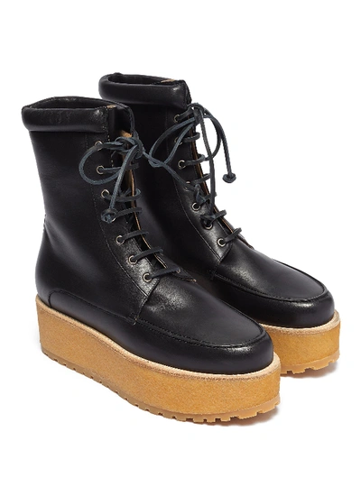 Shop Gabriela Hearst Leather Lace Up Platform Combat Boots