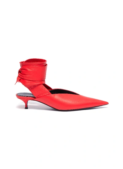 Shop Balenciaga 'dance Knife' Wraparound Ankle Tie Leather Mules In Red