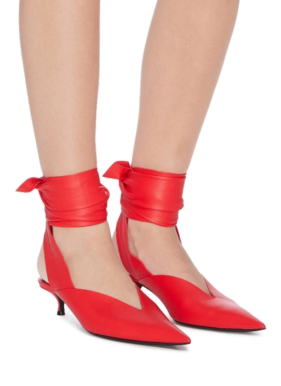 Shop Balenciaga 'dance Knife' Wraparound Ankle Tie Leather Mules In Red
