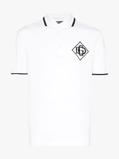 Shop Dolce & Gabbana Short Sleeve Logo Polo Shirt In White