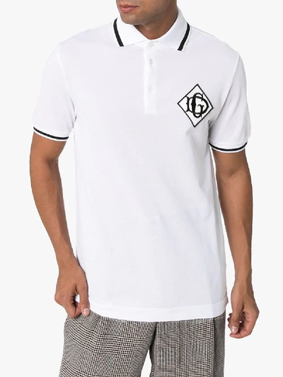 Shop Dolce & Gabbana Short Sleeve Logo Polo Shirt In White