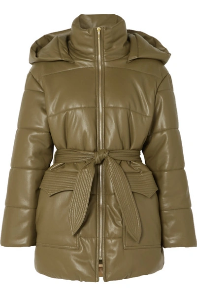 Shop Nanushka Lenox Belted Quilted Vegan Leather Jacket In Army Green