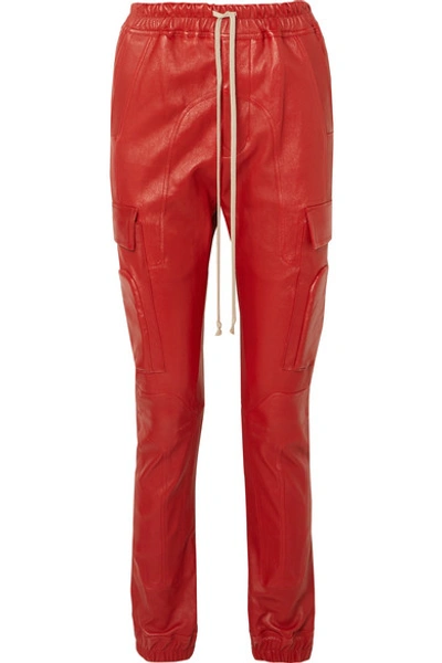 Shop Rick Owens Leather Track Pants In Red