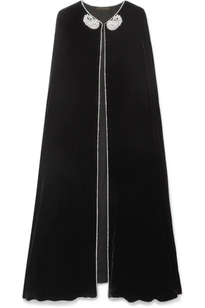 Shop Dundas Crystal-embellished Velvet Cape In Black