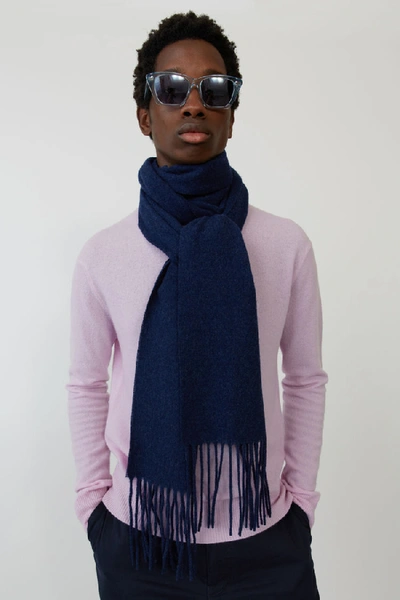 Shop Acne Studios Canada Skinny Denim Blue Melange In Skinny Fringed Scarf