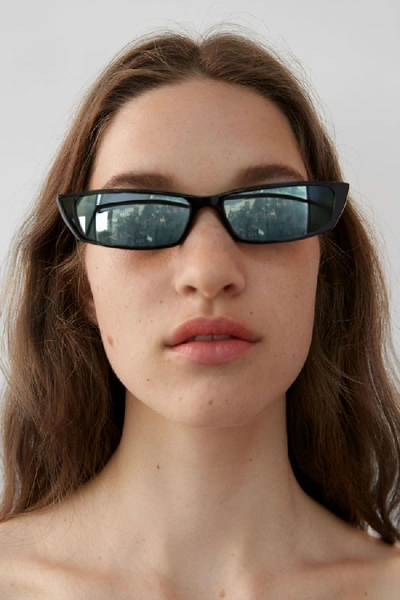 Shop Acne Studios Agar Black/silver Mirror In Cat Eye Sunglasses