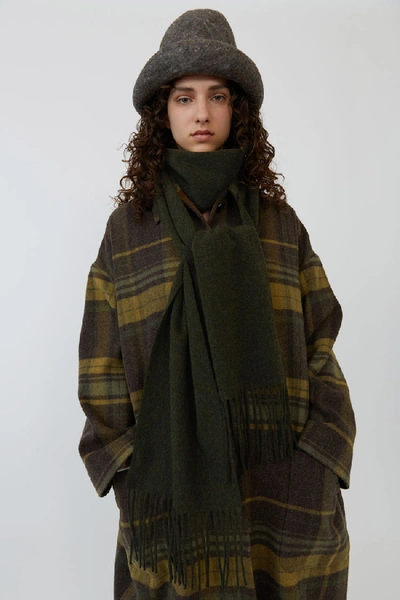 Shop Acne Studios Canada Skinny Khaki Melange In Skinny Fringed Scarf