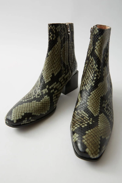 Shop Acne Studios Snake Print Boots Dusty Green