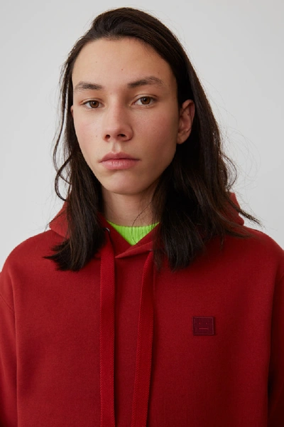 Shop Acne Studios Ferris Face Brick Red In Classic Fit Hooded Sweatshirt