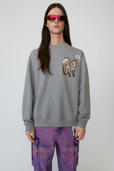 Shop Acne Studios Animal-embroidered Sweatshirt Light Grey Melange