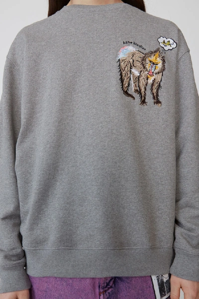 Shop Acne Studios Animal-embroidered Sweatshirt Light Grey Melange