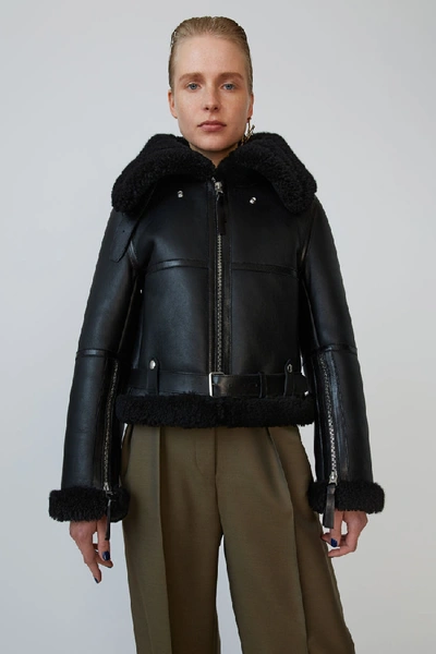 Shop Acne Studios Shearling Aviator Jacket Black / Black