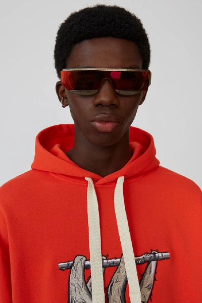 Shop Acne Studios Animal-embroidered Hooded Sweatshirt Tomato Orange