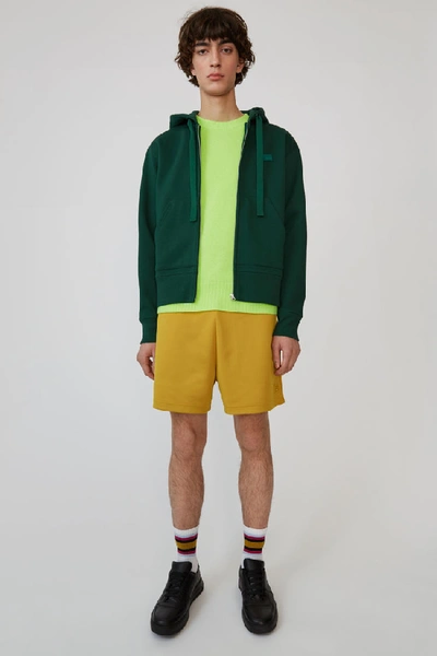 Shop Acne Studios Ferris Zip Face Dark Green In Face-patch Hooded Sweatshirt