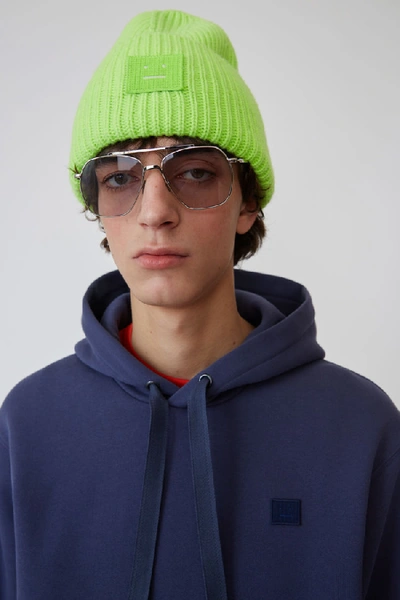 Shop Acne Studios Ferris Face Denim Blue In Classic Fit Hooded Sweatshirt