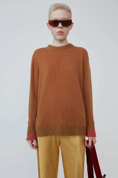 Shop Acne Studios Two-tone Crewneck Sweater Brown/pink