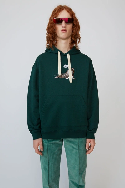 Shop Acne Studios Animal-embroidered Hooded Sweatshirt Forest Green