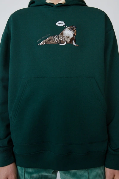 Shop Acne Studios Animal-embroidered Hooded Sweatshirt Forest Green