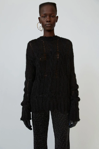 Shop Acne Studios Frayed Cable-knit Sweater Black