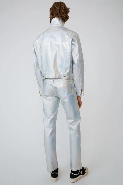 Shop Acne Studios 1998 Holographic Foil White/holographic In Slim Fit Denim Jacket