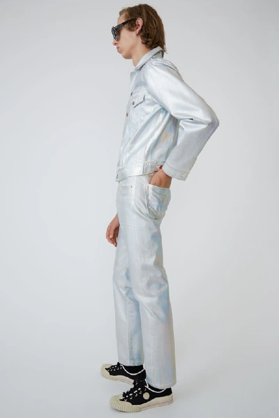 Shop Acne Studios 1998 Holographic Foil White/holographic In Slim Fit Denim Jacket