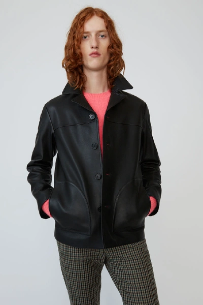Shop Acne Studios Leather Shirt Jacket Black